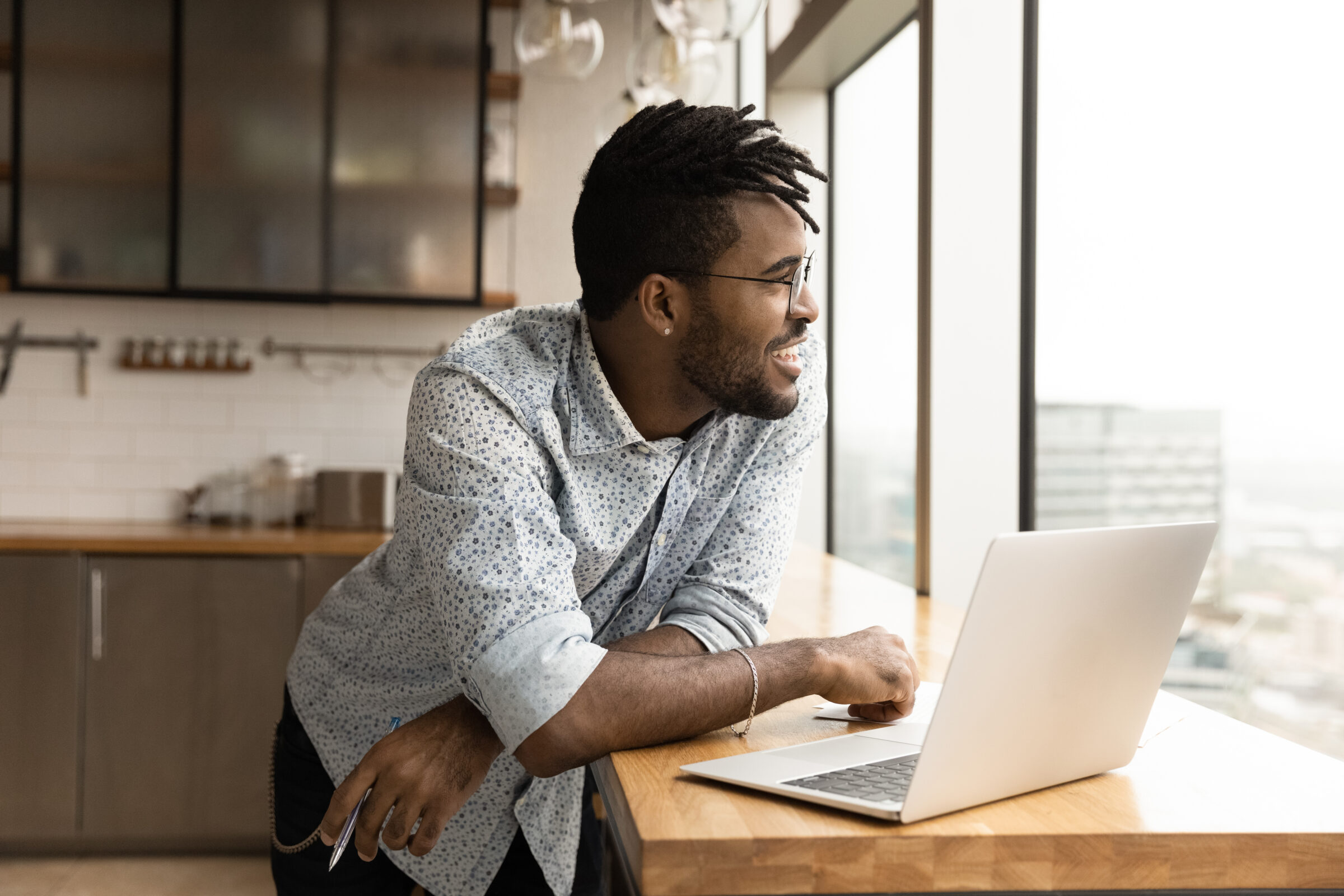 Smiling Man Working from Home